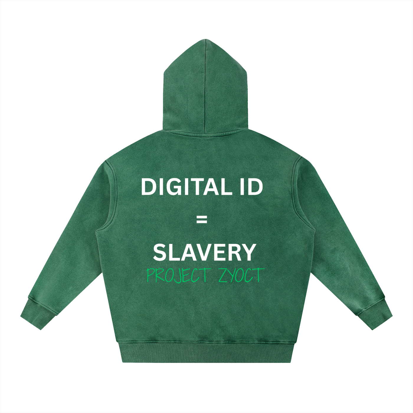 "Digital ID = Slavery" Snow Wash Oversize Hoodie