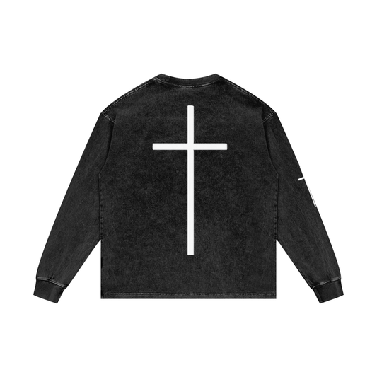 Simple Cross Acid Wash Long Sleeve