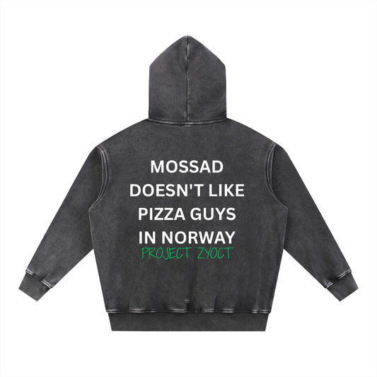 "Mossad doesn't like pizza guys in Norway" Snow Wash Oversize Hoodie