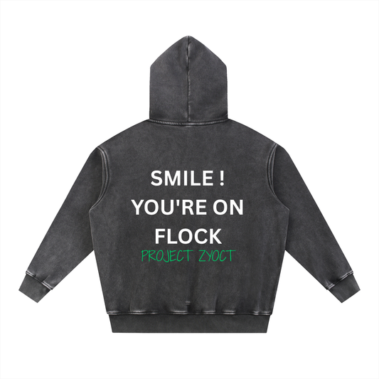 "Smile You're On Flock" Snow Wash Oversize Hoodie