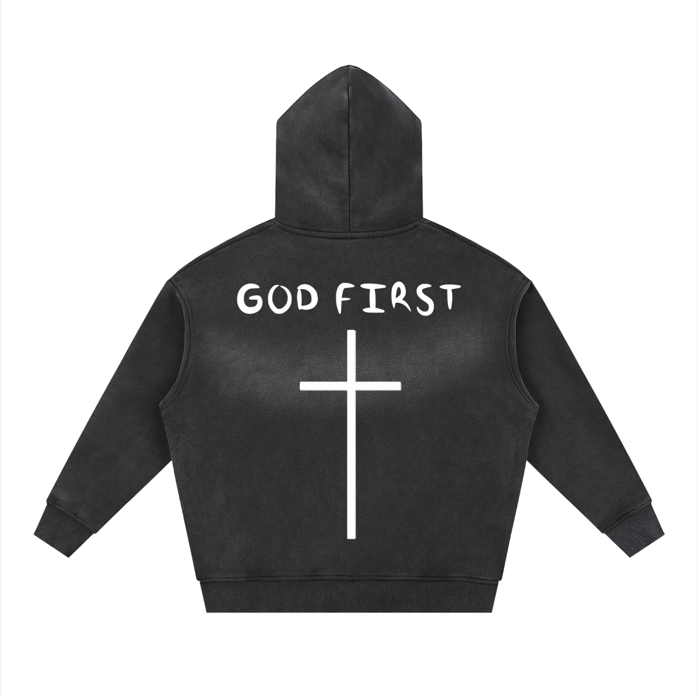 "GOD FIRST" faded Zipper Hoodie