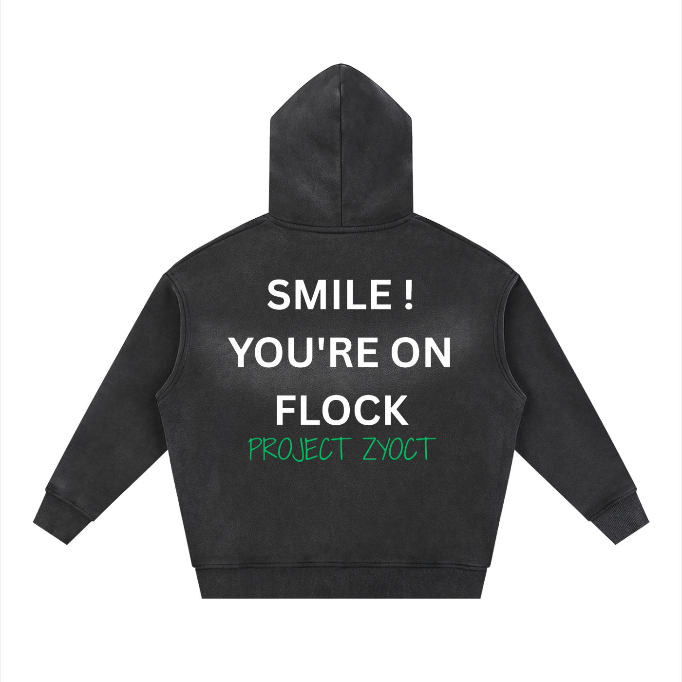 "Smile You're On Flock" faded Zipper Hoodie