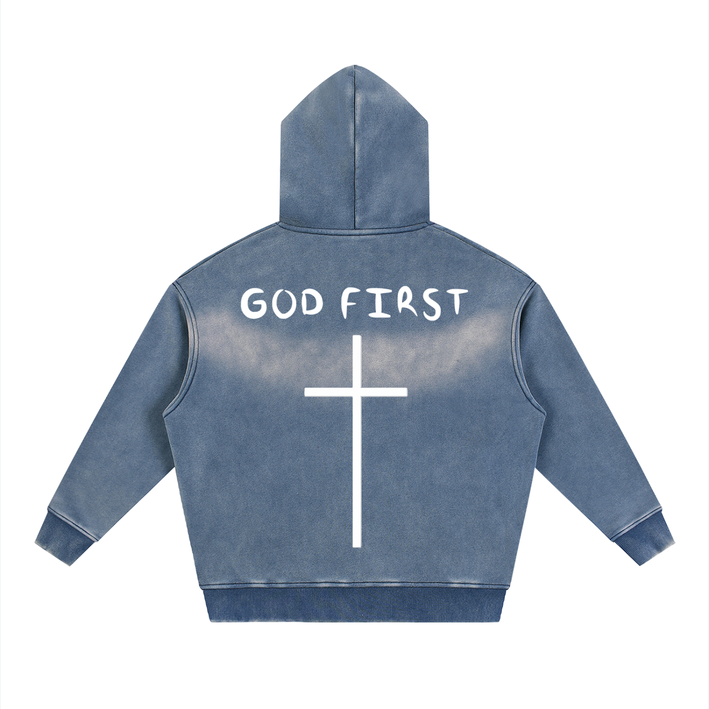 "GOD FIRST" faded Zipper Hoodie