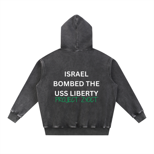 "Israel Bombed the USS Liberty" Snow Wash Oversize Hoodie