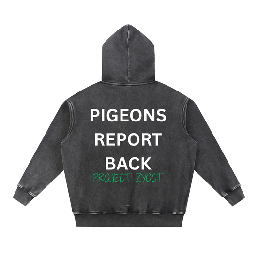 "Pigeons Report Back" Snow Wash Oversize Hoodie
