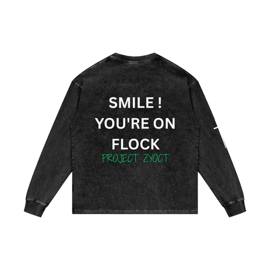 "Smile You're On Flock" Acid Wash Long Sleeve