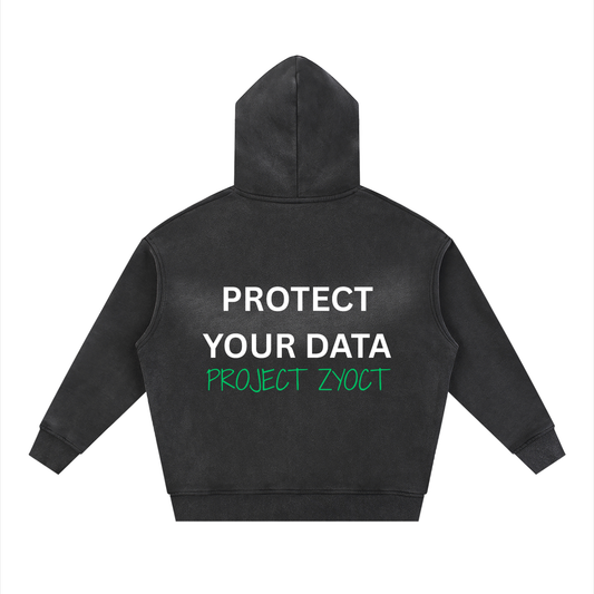 "Protect Your Data" Faded Zipper Hoodie
