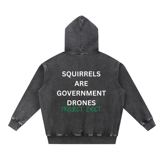 "Squirrels Are Government Drones" Snow Wash Oversize Hoodie