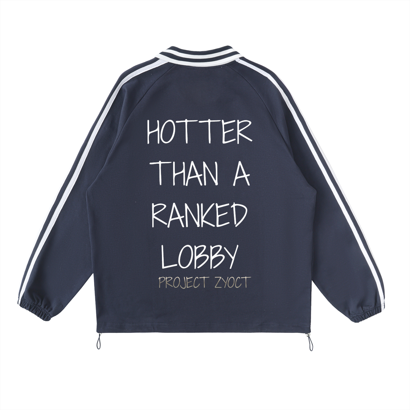 "HOTTER THAN A RANKED LOBBY" Striped Collar Sweatshirt