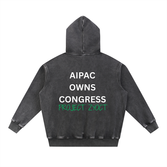 "AIPAC Owns Congress" Snow Wash Oversize Hoodie