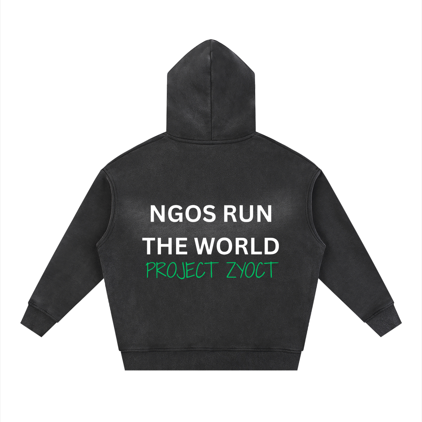 "NGOs Run the World" faded Zipper Hoodie