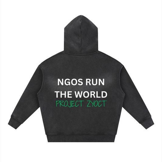 "NGOs Run the World" faded Zipper Hoodie