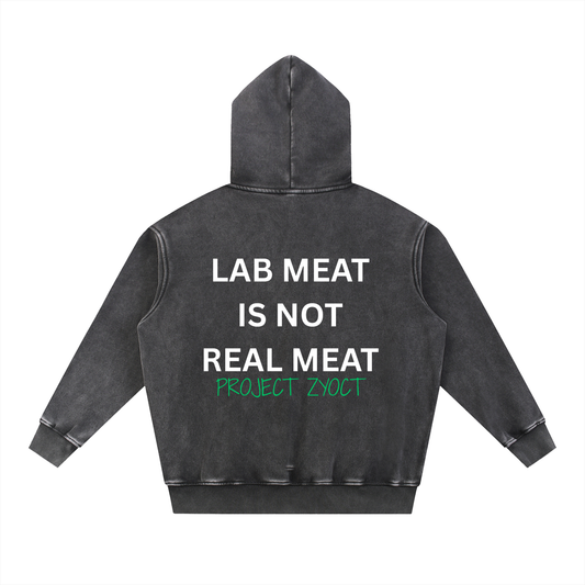 "Lab Meat is Not Real Meat" Snow Wash Oversize Hoodie