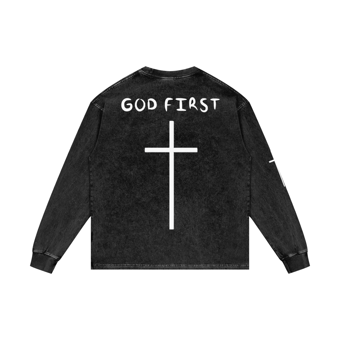 "GOD FIRST" Acid Wash Long Sleeve
