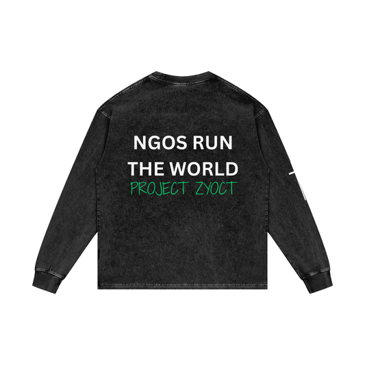 "NGOs Run the World" Acid Wash Long Sleeve
