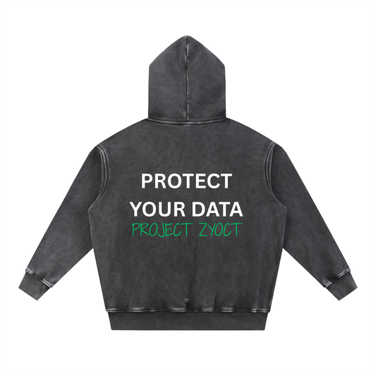 "Protect Your Data" Snow Wash Oversize Hoodie
