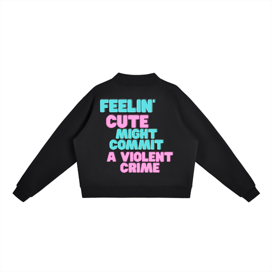 "FEELING CUTE" Mock-Neck Crew Sweatshirt